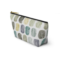 Watercolor Leaf Stamp Accessory Pouch w T-bottom in Teal